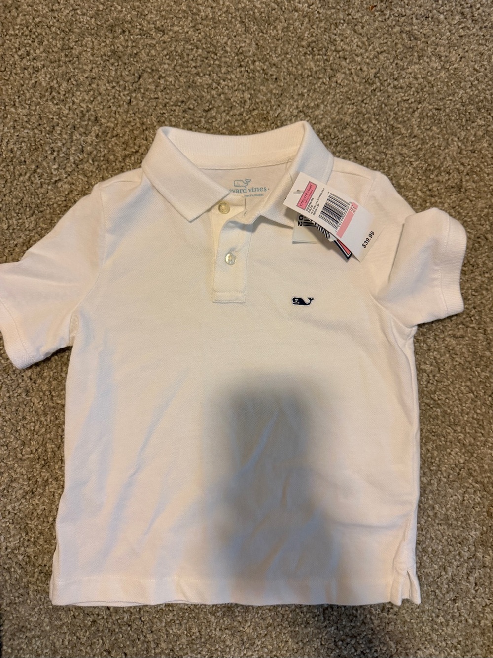Vineyard Vines Kids White Polo with Navy Whale Logo